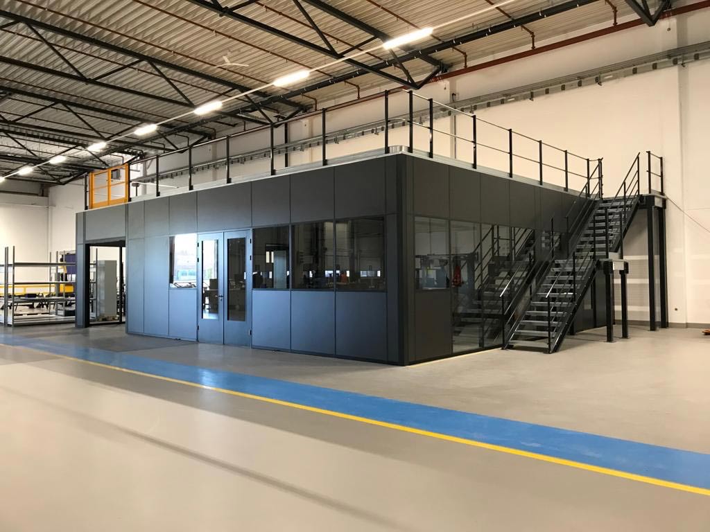 Hall office with stairs and accessible ceiling system