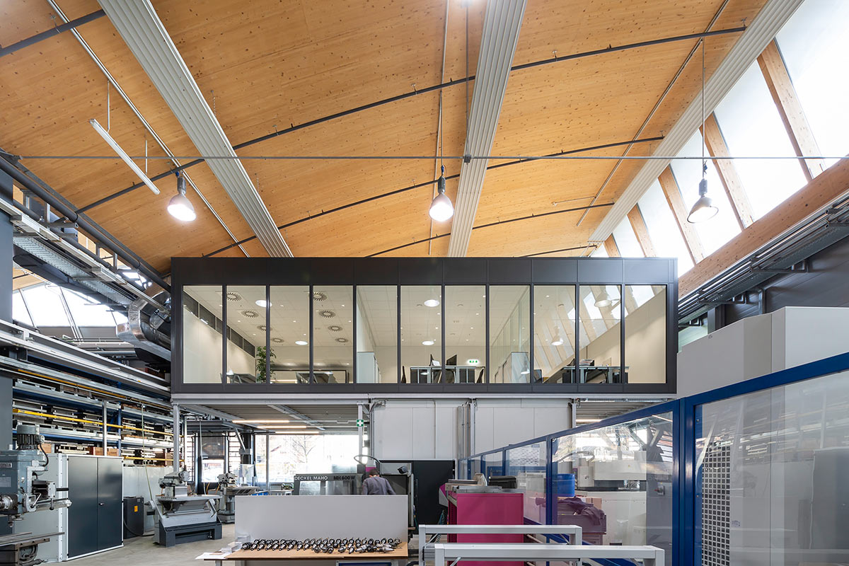 hall office with glass walls on a pedestal